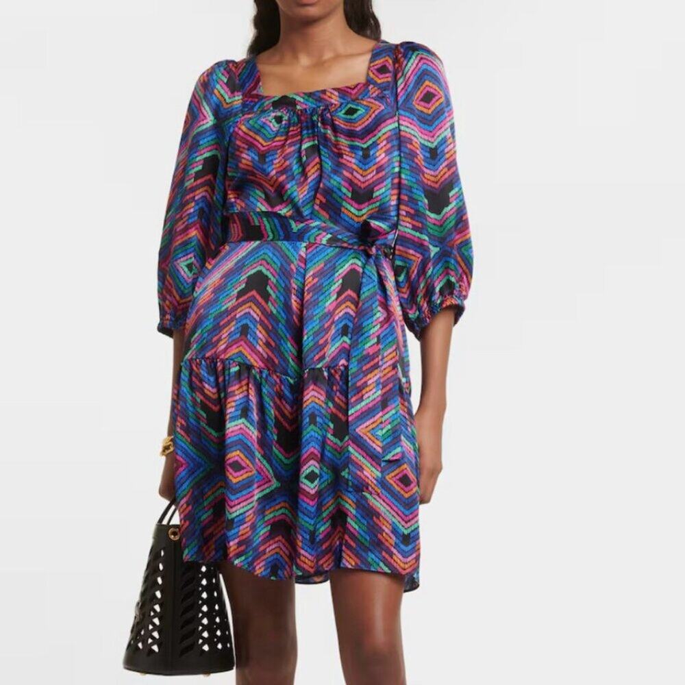 Eres Nightclub Arc-en-Ciel Silk Satin Minidress Rainbow Print NWT Size S